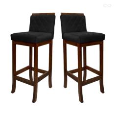 Kit 2 Banquetas Média para Cozinha Nice Madeira Matelassê Suede Preto CCS