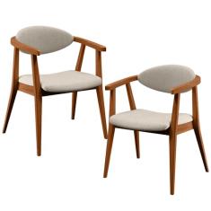 Kit 02 Poltronas Decorativas Para Sala de Estar Cecília L02 Linho Cru - Lyam Decor