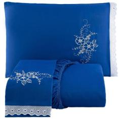 Jogo De Cama Lençol Casal Bordado Advance 3 Peças - ul - Casa Show Enx