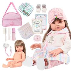 Bebê Reborn Silicone Com Lindos Cabelos Castanhos Turbante - Cegonha R