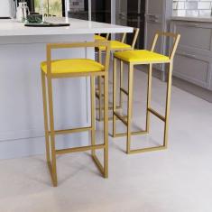 Jogo 3 Banqueta Alta Balcão Bistrô Dourada Confort Industrial Premium 