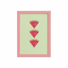 Quadro Decorativo MDF Melancia Trio Moldura Rosa 22x32cm - Quartinhos