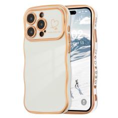 ZTOFERA Capa para iPhone 14 Pro de 6,1 polegadas, linda capa ondulada encaracolada com estampa de coração de amor, borda banhada de luxo, proteção total para câmera, à prova de choque, para mulheres e