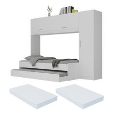 Bicama Solteiro com Colchão Incluso e Guarda Roupa Multimóveis Branco