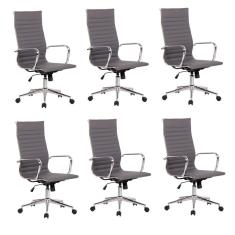 Kit 6 Cadeiras De Escritório Presidente Giratória Sevilha Cinza