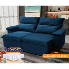 Sofá Retrátil Reclinável Paris 1.50m Suede Velut Azul Molas Ensacadas - King House
