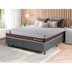 Conjunto Cama Box Cinza c/ Molas Ensacadas Venice Marrom King 193x203x60