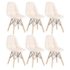 Kit - 6 X Cadeiras Estofadas Eames Eiffel Botonê - Base De Madeira Clara - Creme