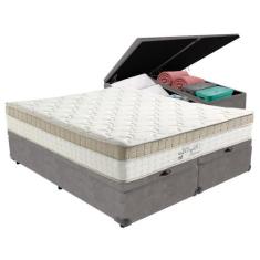 Cama Box com Baú Bege e Colchão Queen King Best Anjos, Cinza