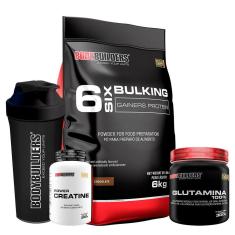 KIT - Hipercalórico Bulking Protein 6kg + Creatina 300g + Glutamina 300g + Coqueteleira- BB-Unissex