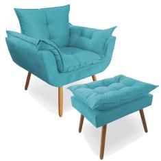 Combo Poltrona Decorativa Opala Deluxe com Puff Suede Turquesa