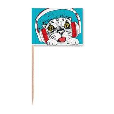 Fone de ouvido vermelho, branco, proteção de gatos, animal, palito, bandeiras, marcador, decoração de festa