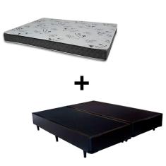 Cama Box Casal 138 Bipartido Tecido Sintético Preto Com Colchão Miller Bello Box - 100% Espuma - D33 Cinza 54x138x188