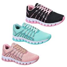 Tênis feminino academia kit 3 pares olympp mega leve, Ptbb, Verde, Ros