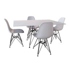 Conjunto de Mesa Eames Eiffel de Ferro Preto Tampo Branco 120x75 4 Cad