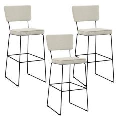 Kit 03 Banquetas Alta Cozinha Sala De Jantar Base Aço Fixa Allana L02 