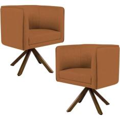 Kit 02 Poltronas Decorativa Base Giratória de Madeira Betina D02 Velud