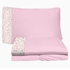 Jogo de Lençol 3 Peças Berço Americano 70x130cm Foguete Rosa Brilha Ma