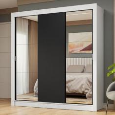 Guarda-roupa Casal 3 Portas de Correr com Espelhos Branco/preto Nobre Madesa