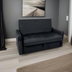 Sofá Cama Para Sala De Estar Zaia Com Baú Veludo Matrix - Preto Preto