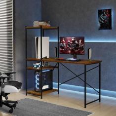 Escrivaninha Office Rubi Em Mdf Com Prateleiras Klm Store Imbuia/ Pret