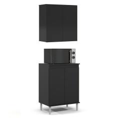 Armário de Cozinha Aéreo e Balcão com Tampo Italy Preto - EJ Móveis