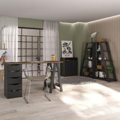 Conjunto de Escrivaninha com 2 Estantes e Armário de Escritório Spirit Cool Star 2 PT 5 GV Preto e Nogal