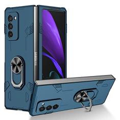 Capa de anel de metal com suporte anti-queda para Samsung Galaxy Z Fold 5 4 2 5G fold5 Fold4 Fold2 Fold3 Fold 3 Capas de telefone confortáveis, azul marinho, para Galaxy Z Fold 2