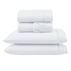 Jogo Lençol Percal 400 Fios Ponto Palito Cama Queen 4 peças (Branco)