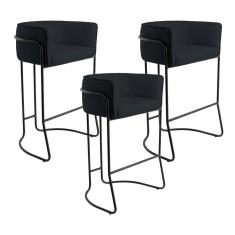 Kit 03 Banquetas Fixa Preto Corano Preto C-05