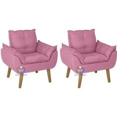 Kit 02 Poltrona/Cadeira Decorativa Glamour Rosê Com Pés Quadrado - Ros