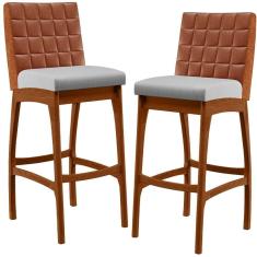 Kit 02 Banquetas Altas Mila Camel Linho Cinza