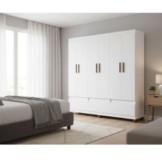 Guarda-Roupa Casal Bartira Ilhéus 6 Portas de Bater 3 Gavetas Externas MDF - 180cm de Largura