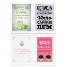 Quadros Cozinha Drinks e Desserts Moldura Branca 22x32cm 4un - Quartin