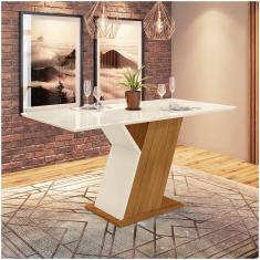 Mesa De Jantar Tampo Em Mdf 160cm Vidro Juanita Casa 812 Nature Off White