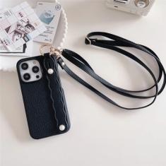 Capa de telefone com alça de couro crossbody para iphone 15 14 plus 13 12 11 pro max capa de outono, preta, para iphone 14pro max