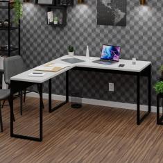 Mesa de Canto em L Escrivaninha Industrial 120x150cm Branco