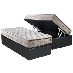 Cama Box Baú Solteiro: Colchão Molas MasterPocket Ensacadas Anjos Confortable + Base crc Suede Gray(88x188)