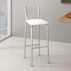 Banqueta Alta com Encosto Florença Compoarte Cromado/branco