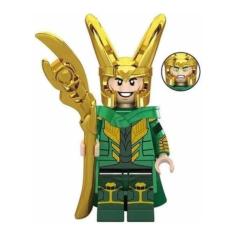 Boneco Blocos De Montar Loki Thor Capacete Ouro Brilhante