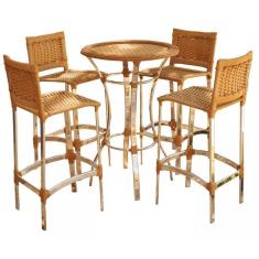 Conjunto De 3 Banquetas E Bistrô Em Alumínio  Avelã