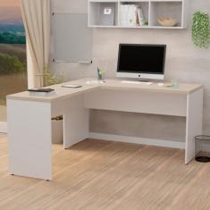 Mesa De Escritório Em L 1.60x1.50 Netmobil Tampo 30mm, Dubai/Branco