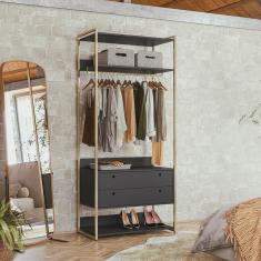 Guarda Roupa Closet Industrial com Cabideiro 2 Gavetas