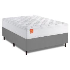 Cama Box Colchão Casal King Molas Ensacadas Real 193x203x65cm Branco / Cinza Inducol - Suporta até 1