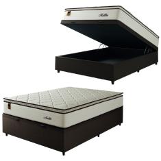 Cama Box Baú Casal Colchão Molas Ensacadas Com Pillow Malttês 138x188x69cm Suede Cáqui Hellen