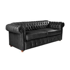 Sofá Chesterfield Capitone Luis XV Vicenzo Couro Eco Preto 1,80M / Dec