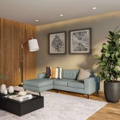 Sofá 3 Lugares Esquerdo Alive com Chaise Esquerdo Pé Palito Linho Cotton Cinza