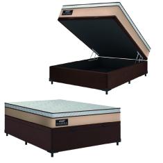 Cama Box Baú Casal Gazin Colchão Molas Ensacadas 138x188x65cm Maximus Bege/Marrom
