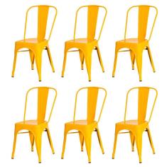 Kit 6 Cadeiras Tolix Iron Design Amarela Aço Industrial Sala Cozinha Jantar Bar