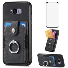 Asuwish Capa de telefone para Samsung Galaxy S8 capa carteira com protetor de tela de vidro temperado e suporte de anel fino suporte de cartão de crédito acessórios de celular de couro S 8 8S Edge